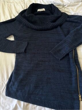 Emily Rose Navy Cowl Neck Sweater with Side Zip Detail